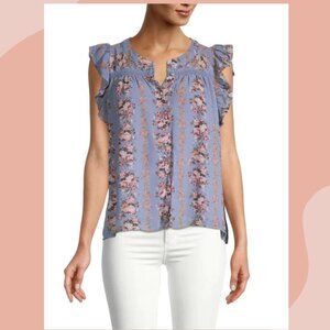 Emmie Rose NWT Women's Lavender/Pink/Green Floral Ruffled Sleeves Top, Medium